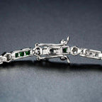 Alternate Row Green Emerald & Diamond Tennis Line 14K White Gold Bracelet