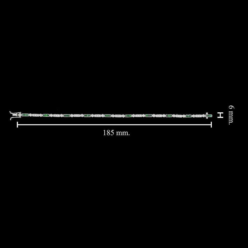 Alternate Row Green Emerald & Diamond Tennis Line 14K White Gold Bracelet