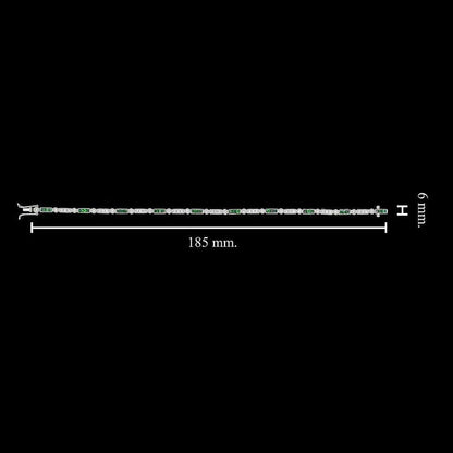 Alternate Row Green Emerald & Diamond Tennis Line 14K White Gold Bracelet