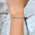 Alternate Row Green Emerald & Diamond Tennis Line 14K White Gold Bracelet