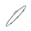Alternate Row Green Emerald & Diamond Tennis Line 14K White Gold Bracelet