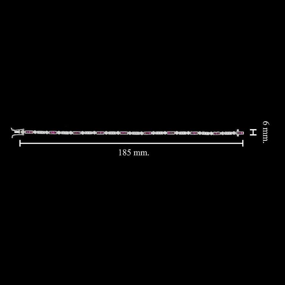 Alternate Triple Red Pink Ruby & Diamond Tennis Line 14K White Gold Bracelet