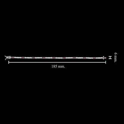 Alternate Triple Red Pink Ruby & Diamond Tennis Line 14K White Gold Bracelet