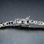 Alternate Square Shape Blue Sapphire & Diamond White Gold Tennis Line Bracelet
