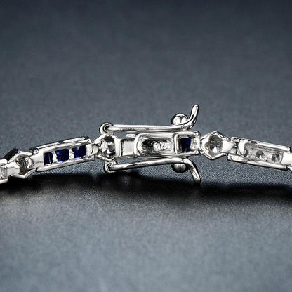 Alternate Square Shape Blue Sapphire & Diamond White Gold Tennis Line Bracelet