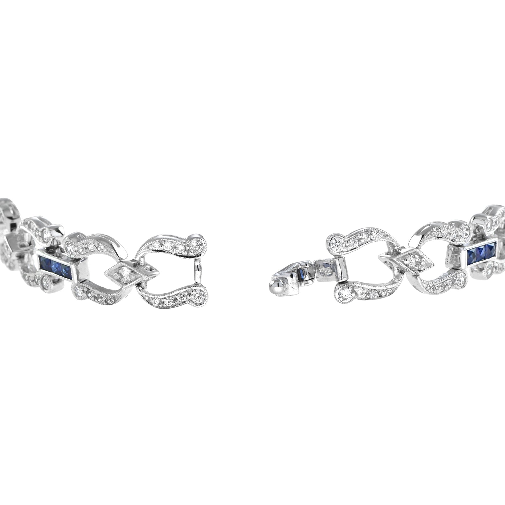 Art Deco Style Inspired Blue Sapphire & Diamond Tennis Line White Gold Bracelet