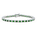 Square Green Tsavorite & Diamond Art Deco Style Tennis Line White Gold Bracelet