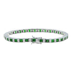 Square Green Tsavorite & Diamond Art Deco Style Tennis Line White Gold Bracelet