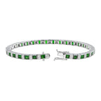 Square Green Tsavorite & Diamond Art Deco Style Tennis Line White Gold Bracelet