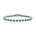 6.39 ctw Art Deco Style Emerald & Diamond Line Tennis Square 14K White Gold Bracelet