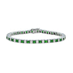 6.39 ctw Art Deco Style Emerald & Diamond Line Tennis Square 14K White Gold Bracelet