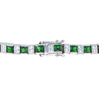 Art Deco Style Square Green Emerald & Diamond White Gold Line Tennis Bracelet