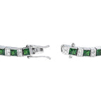 6.39 ctw Art Deco Style Emerald & Diamond Line Tennis Square 14K White Gold Bracelet