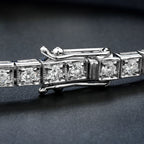Green Emerald & Diamond Art Deco Style 18K White Gold Unique Bracelet