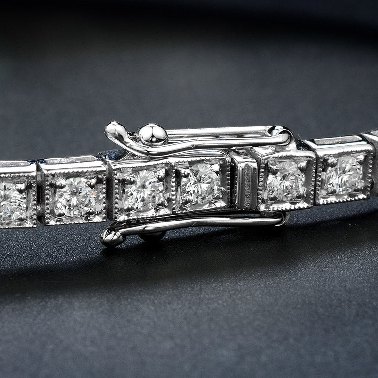 Green Emerald & Diamond Art Deco Style 18K White Gold Unique Bracelet