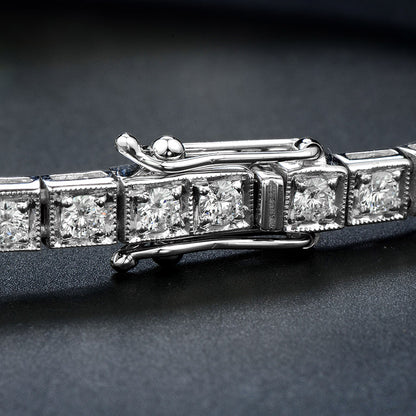 Green Emerald & Diamond Art Deco Style 18K White Gold Unique Bracelet