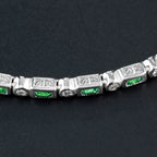 Art Deco Style  Baguette Emerald & Round Diamond Tennis Line White Gold Bracelet
