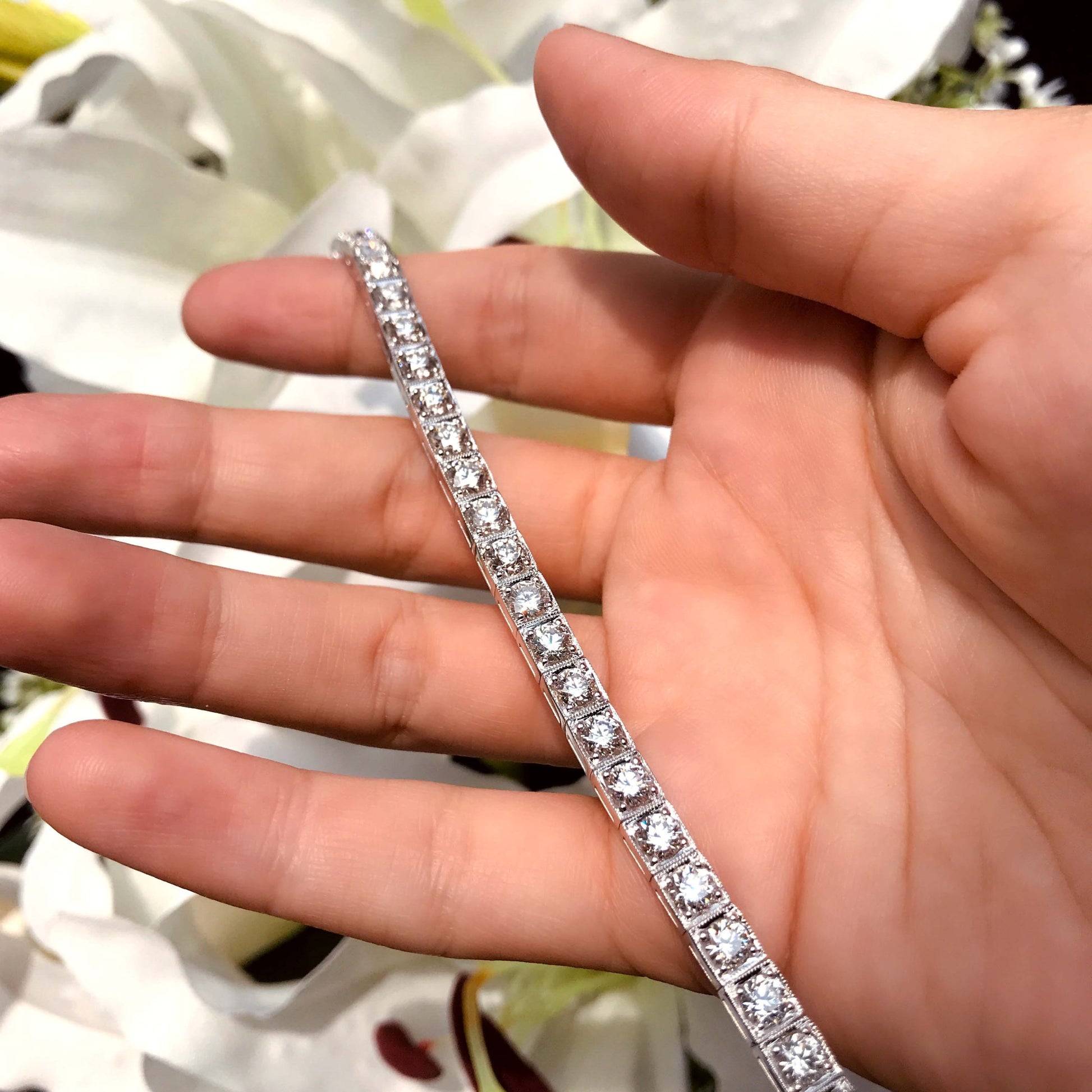 Art Deco Style 2.95 Ct. Diamond Milgrain Detail 14K White Gold Tennis Bracelet