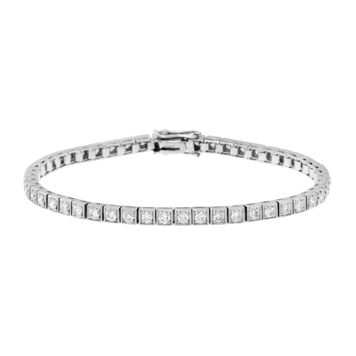 art deco style 2.95 ct. diamond milgrain detail 14k white gold tennis bracelet