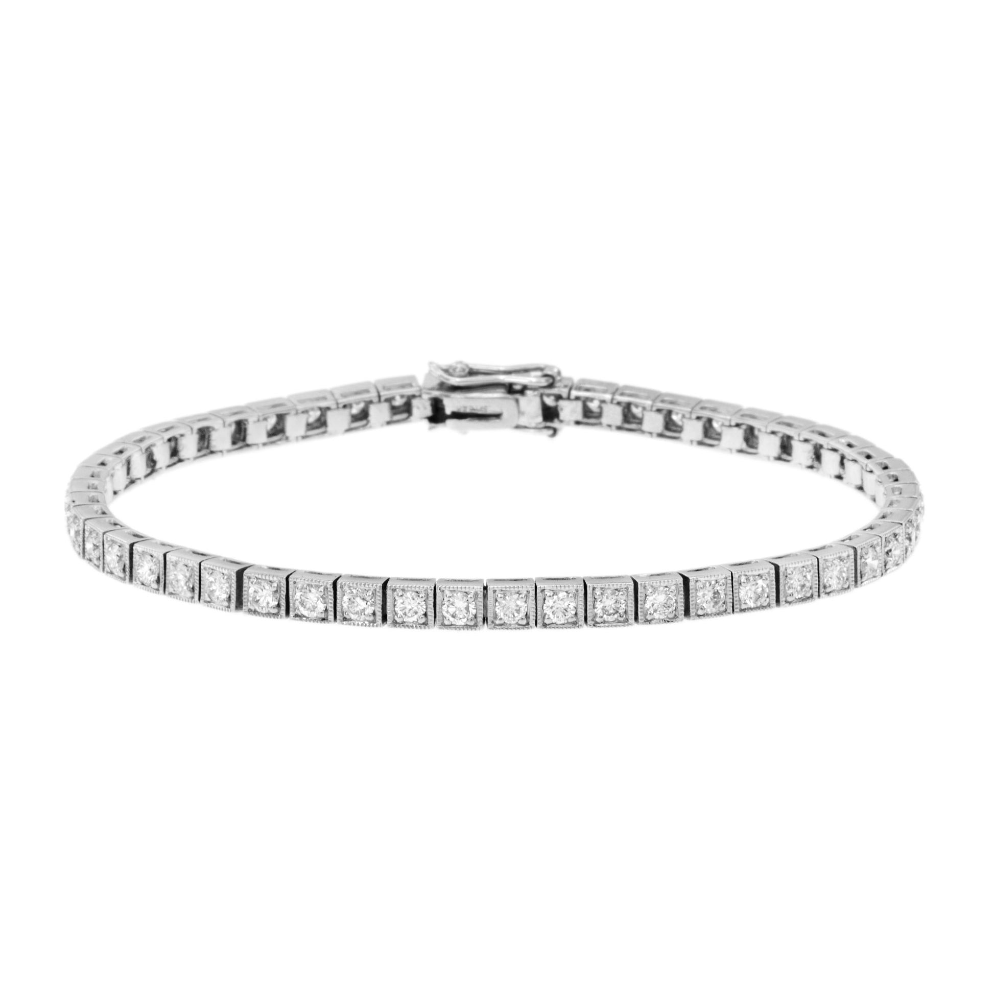 Art Deco Style 2.95 Ct. Diamond Milgrain Detail 14K White Gold Tennis Bracelet