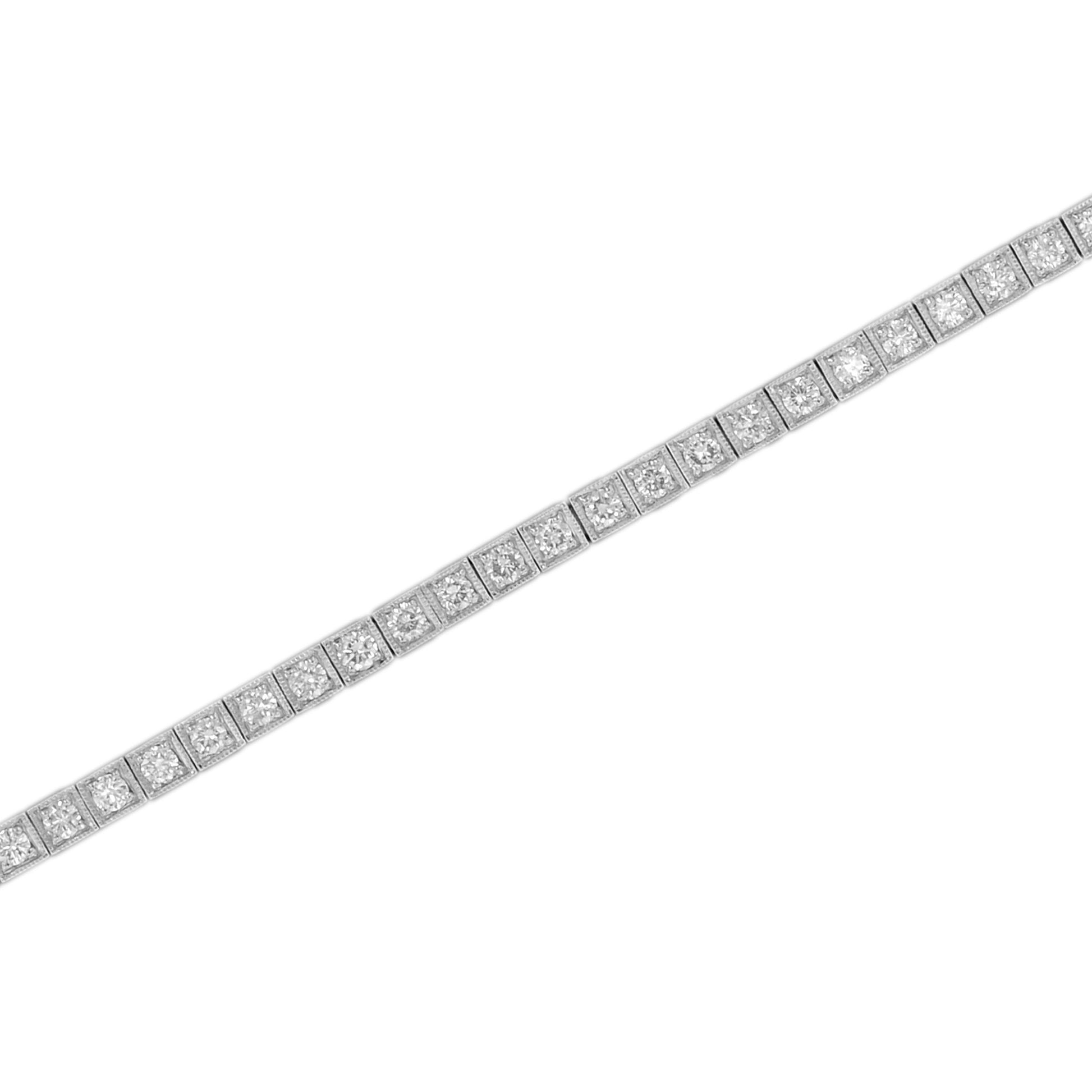 Art Deco Style 2.95 Ct. Diamond Milgrain Detail 14K White Gold Tennis Bracelet