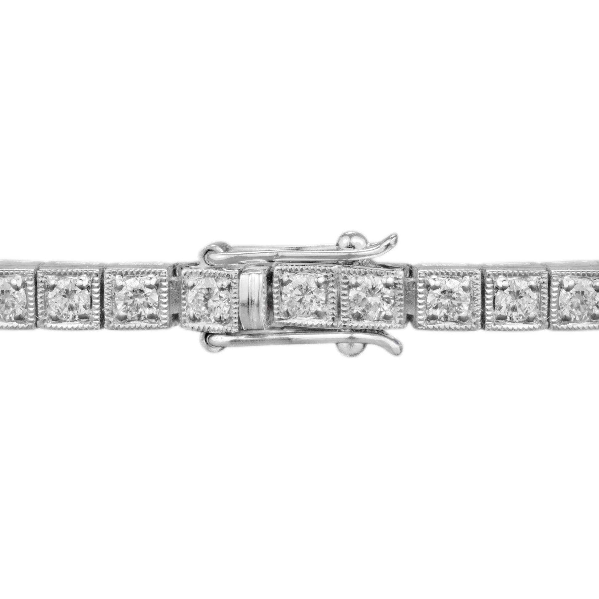 Art Deco Style 2.95 Ct. Diamond Milgrain Detail 14K White Gold Tennis Bracelet