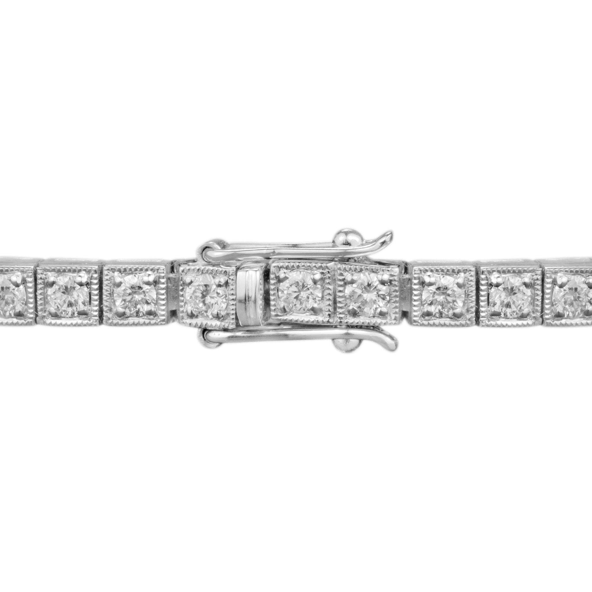 Art Deco Style 2.95 Ct. Diamond Milgrain Detail 14K White Gold Tennis Bracelet