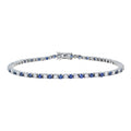 Alternate Round Blue Sapphire & Diamond Tennis Line 14K White Gold Bracelet