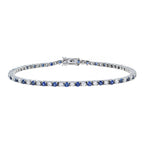 Alternate Round Blue Sapphire & Diamond Tennis Line 14K White Gold Bracelet