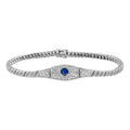Round Blue Sapphire & Diamond Art Deco Inspired Design White Gold Bracelet