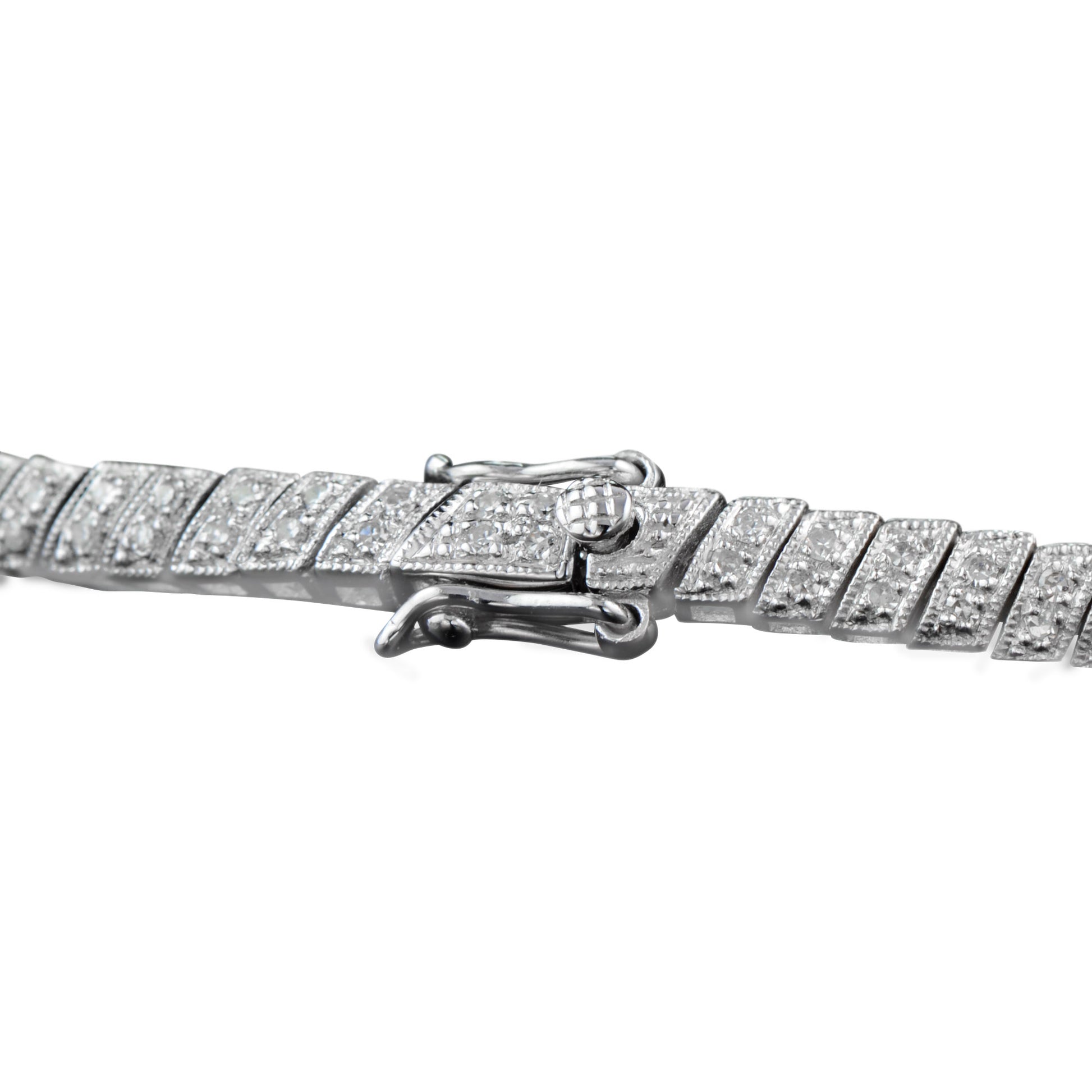 Round Blue Sapphire & Diamond Art Deco Inspired Design White Gold Bracelet