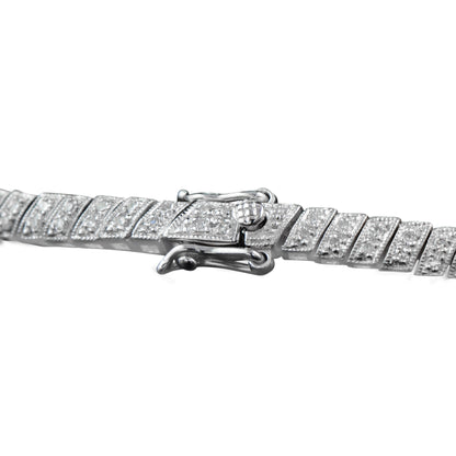 Round Blue Sapphire & Diamond Art Deco Inspired Design White Gold Bracelet