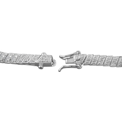 Round Blue Sapphire & Diamond Art Deco Inspired Design White Gold Bracelet