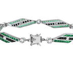 Art Deco Inspired Style Diamond & Emerald Onyx 14K White Gold Bracelet
