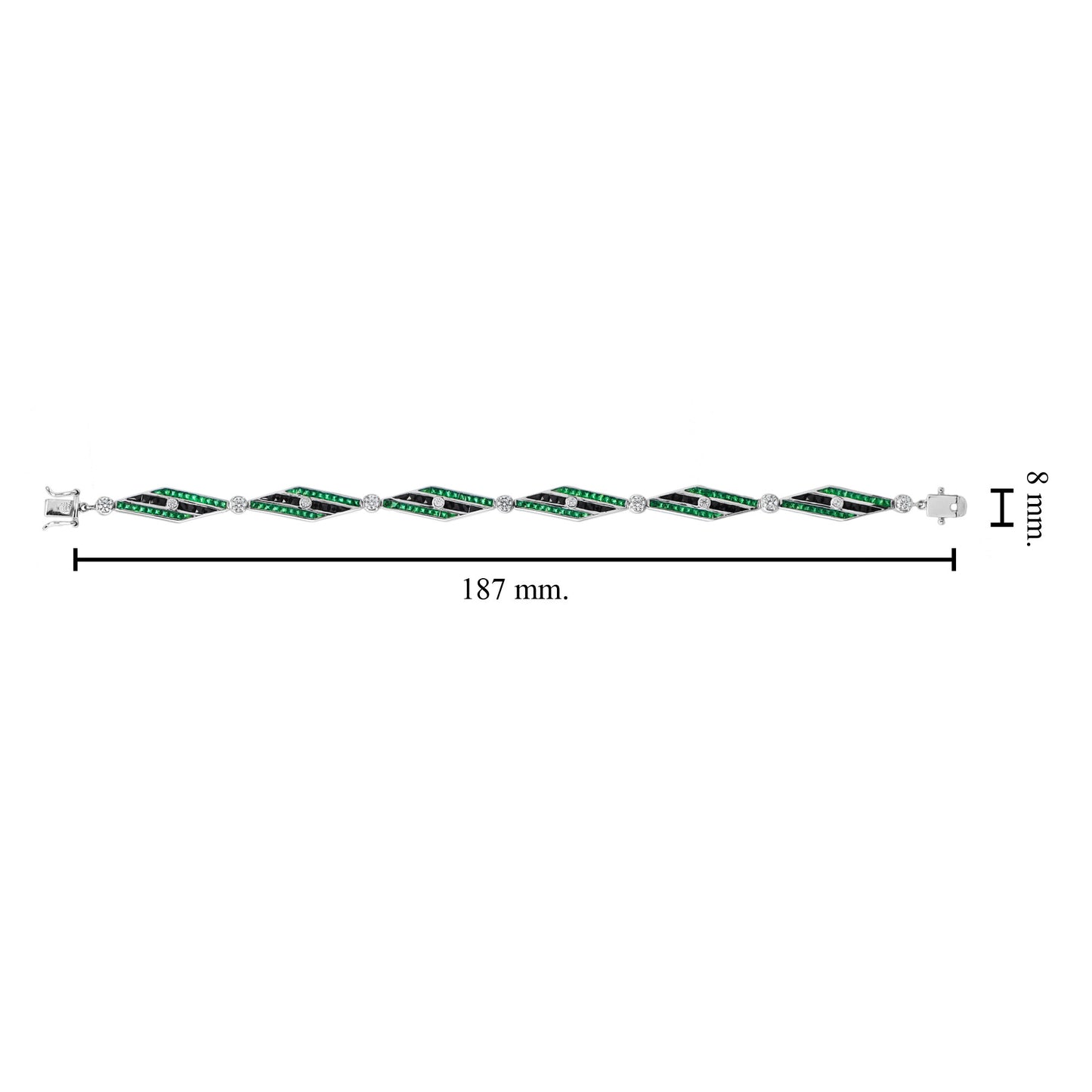 art deco inspired style diamond & emerald onyx 14k white gold bracelet