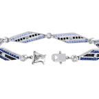 Diamond & Blues Sapphire and Black Onyx Art Deco Style 14K White Gold Bracelet