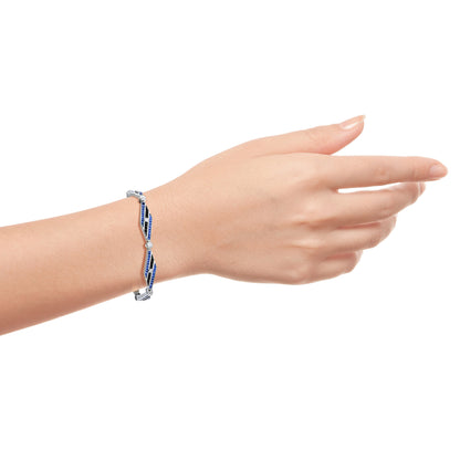 Diamond & Blues Sapphire and Black Onyx Art Deco Style 14K White Gold Bracelet