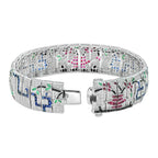 Treasures of Multi Gemstones Antique Inspired 18K White Gold Unique Bracelet