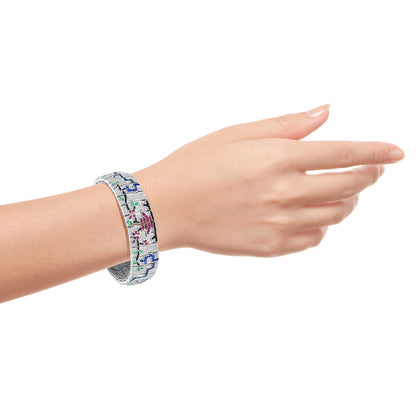 Treasures of Multi Gemstones Antique Inspired 18K White Gold Unique Bracelet