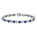 Blue Sapphire & Diamond Vintage Inspired Antique Style Link White Gold Bracelet