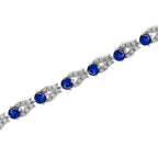 Blue Sapphire & Diamond Vintage Inspired Antique Style Link White Gold Bracelet