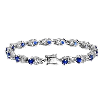 Blue Sapphire & Diamond Vintage Inspired Antique Style Link White Gold Bracelet