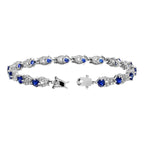Blue Sapphire & Diamond Vintage Inspired Antique Style Link White Gold Bracelet
