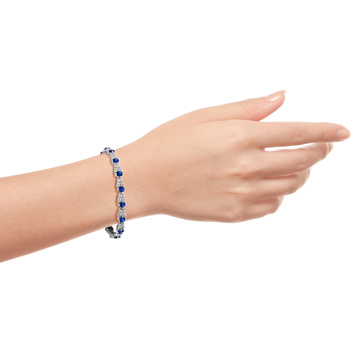 blue sapphire & diamond vintage inspired antique style link white gold bracelet