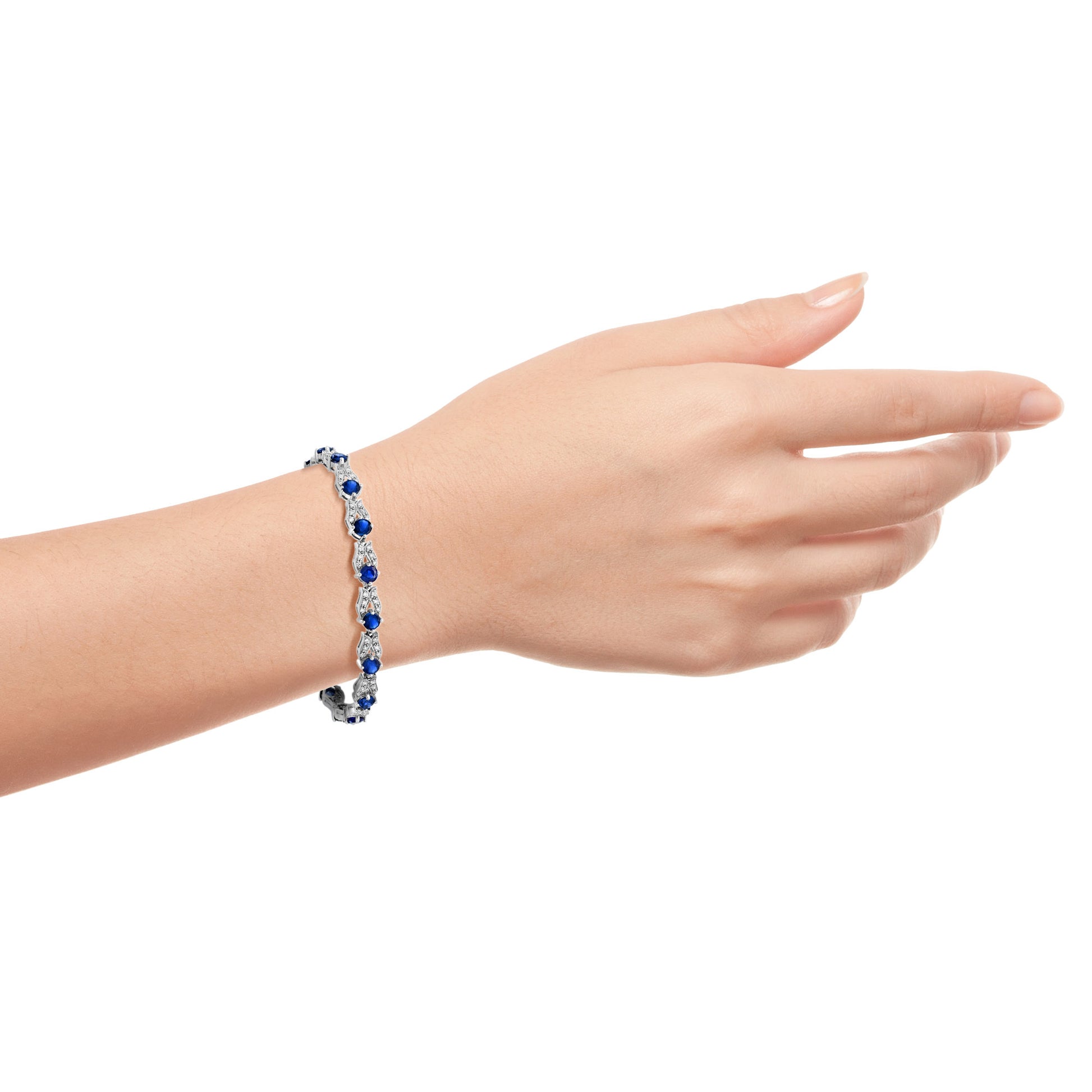 Blue Sapphire & Diamond Vintage Inspired Antique Style Link White Gold Bracelet
