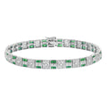 4.56 ctw Art Deco Style Emerald French Cut Geometric Line 14K White Gold Bracelet