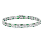 4.56 ctw Art Deco Style Emerald French Cut Geometric Line 14K White Gold Bracelet