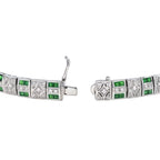 4.56 ctw Art Deco Style Emerald French Cut Geometric Line 14K White Gold Bracelet