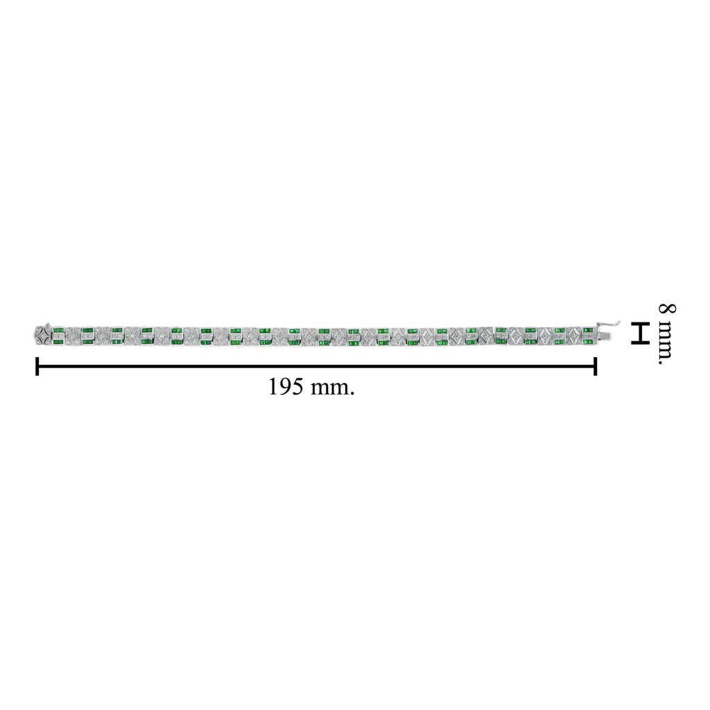 4.56 ctw Art Deco Style Emerald French Cut Geometric Line 14K White Gold Bracelet