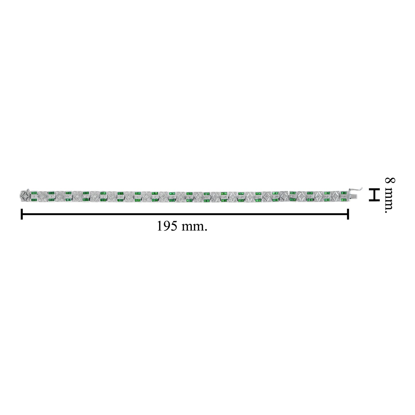 art deco inspired design emerald & diamond 14k white gold line bracelet
